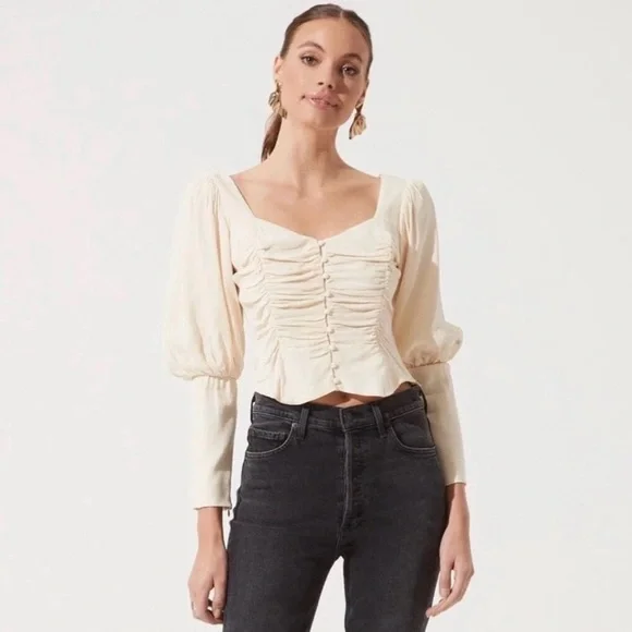 ASTR The Label Renaissance Cream Button Front Balloon Sleeve Top Women’s Small - Picture 1 of 8